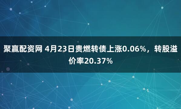 聚赢配资网 4月23日贵燃转债上涨0.06%，转股溢价率20.37%