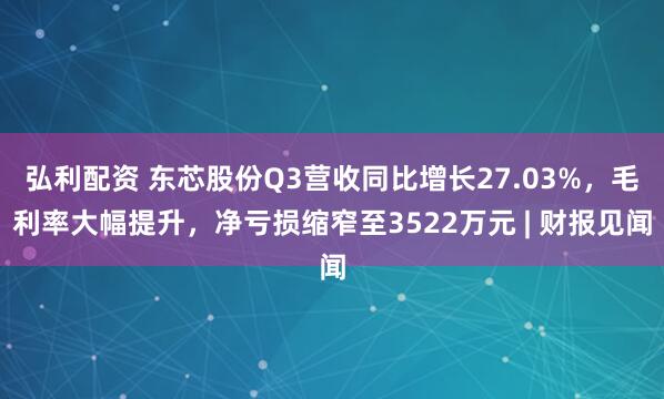 弘利配资 东芯股份Q3营收同比增长27.03%，毛利率大幅提升，净亏损缩窄至3522万元 | 财报见闻